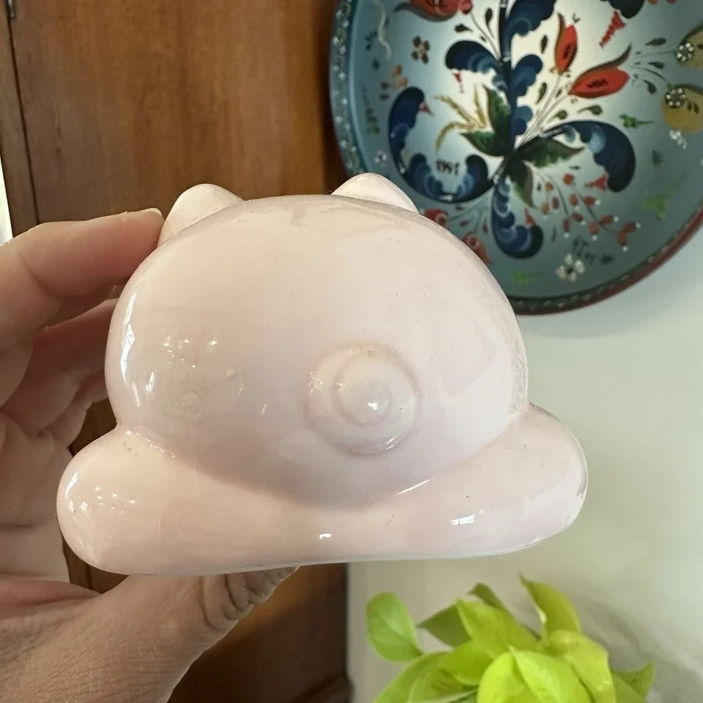 Pink White Ceramic Pig Figural Salt Shaker w/ Stopper 